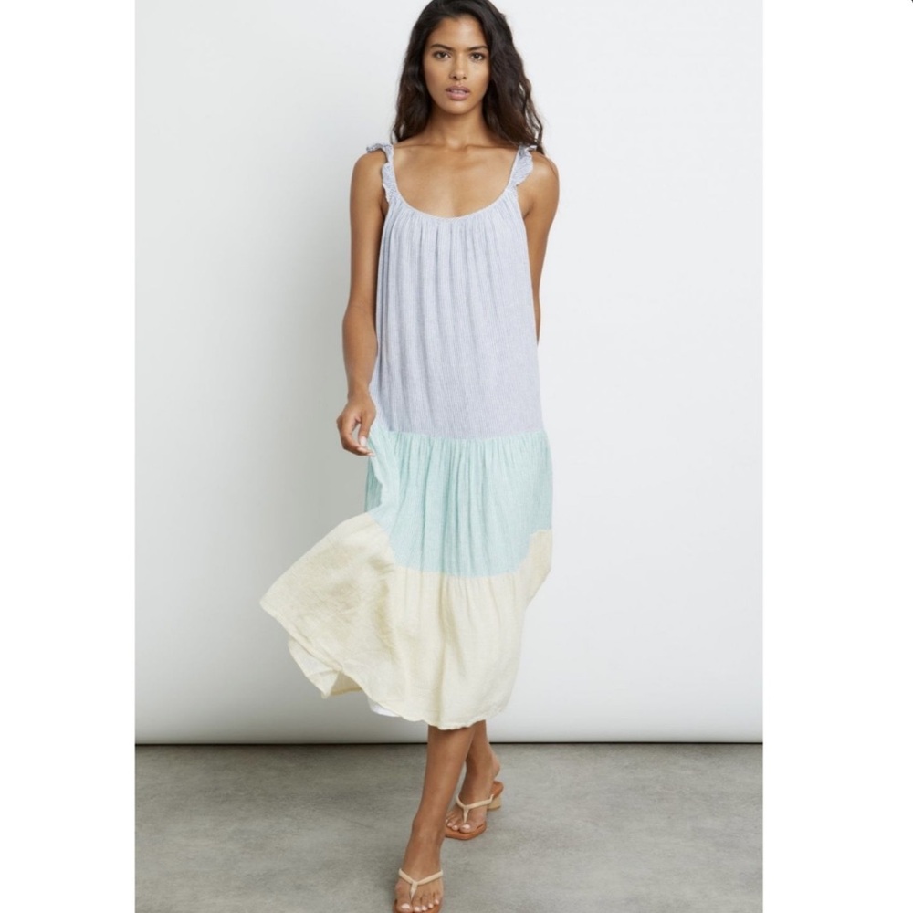 Rails Capri Midi Dress in Mixed Rainbow Stripe, Size M